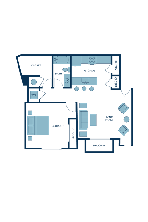 a floor plan of a residence with a bedroom and a living room